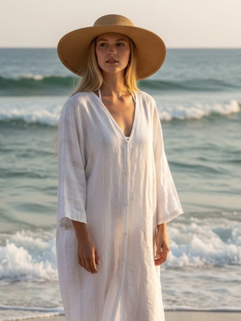 Eric Javits Wide Brim Straw Sun Hat in Tan - Picture 5 of 5